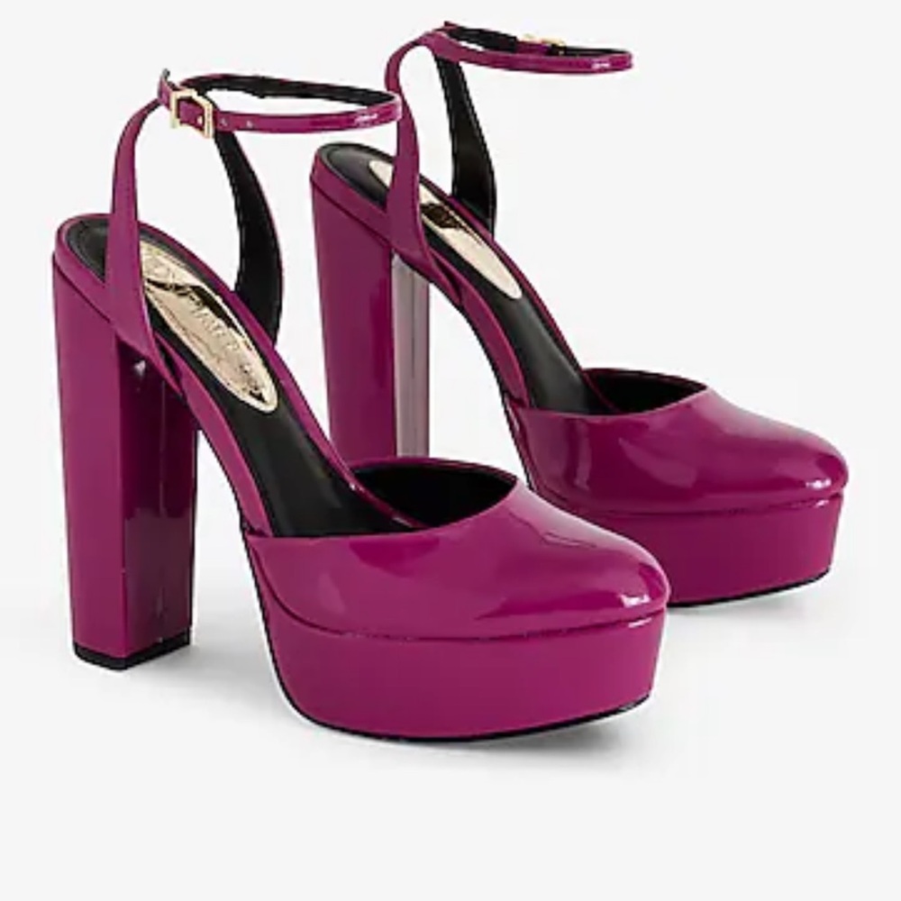 EXPRESS Purple Rounded Toe Platform Pumps 9 - Picture 12 of 12